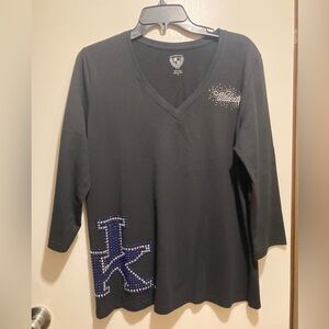 The License House UK V-Neck Top with Blue Embellishments